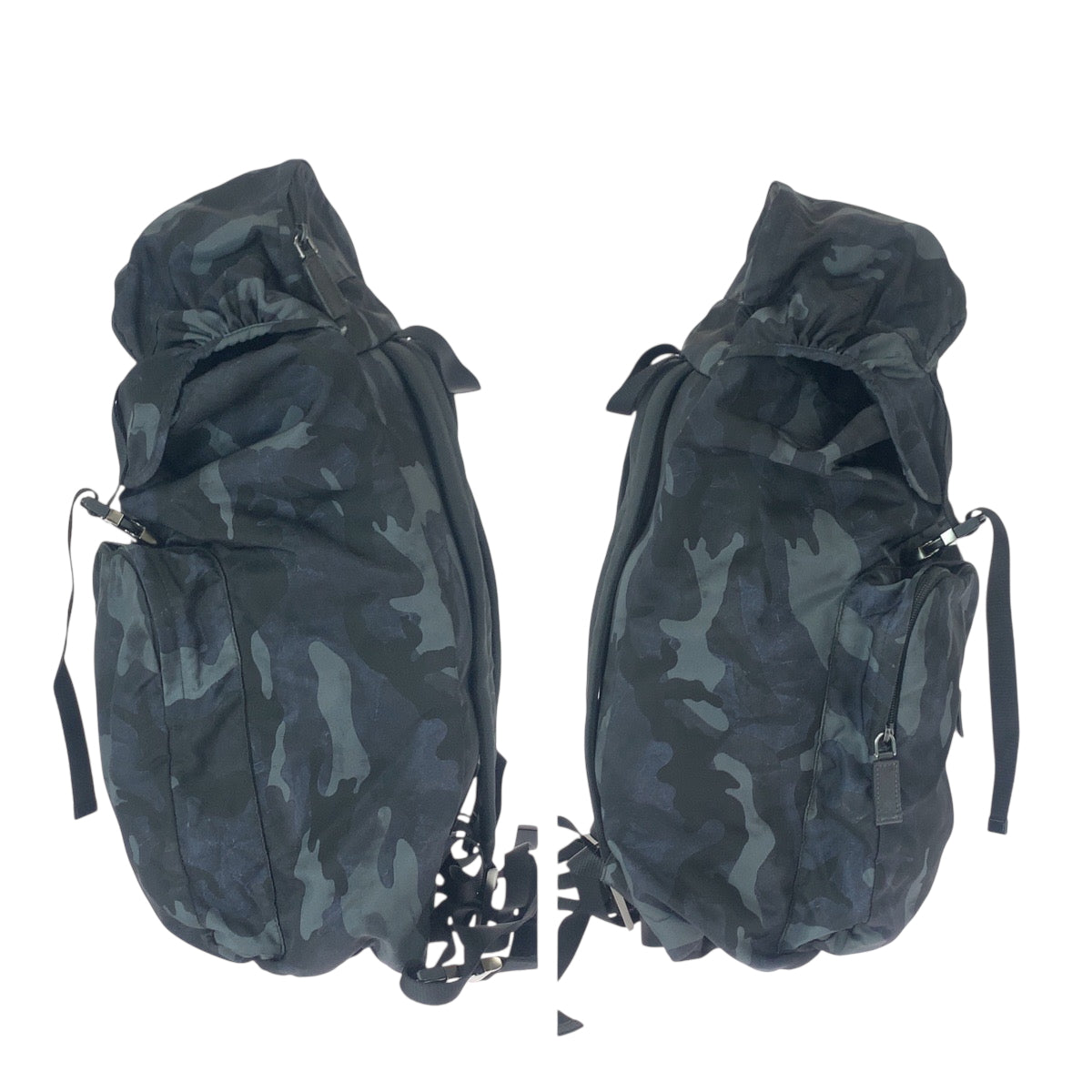 22084
PRADA プラダ テスート V136 カモフラ 迷彩 三角ロゴプレート ブラック グレー ガンメタ金具 ナイロン / レザー リュック・デイパック バックパック メンズ A100