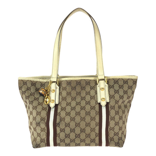22097
GUCCI グッチ シェリーライン ベージュ ブラウン ゴールド金具 GGキャンバス / レザー 137396 トートバッグ ショルダーバッグ レディース AB23