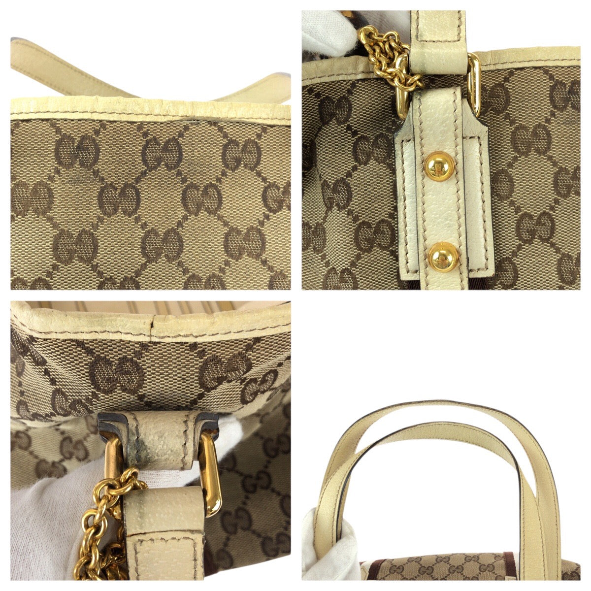 22097
GUCCI グッチ シェリーライン ベージュ ブラウン ゴールド金具 GGキャンバス / レザー 137396 トートバッグ ショルダーバッグ レディース AB23