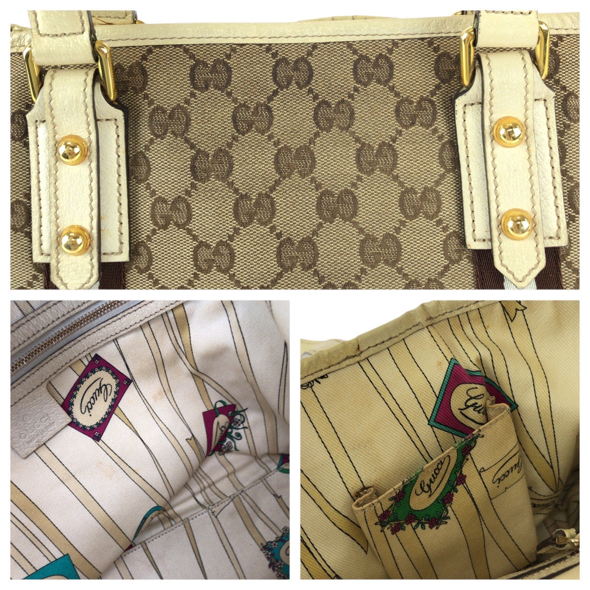 22097
GUCCI グッチ シェリーライン ベージュ ブラウン ゴールド金具 GGキャンバス / レザー 137396 トートバッグ ショルダーバッグ レディース AB23