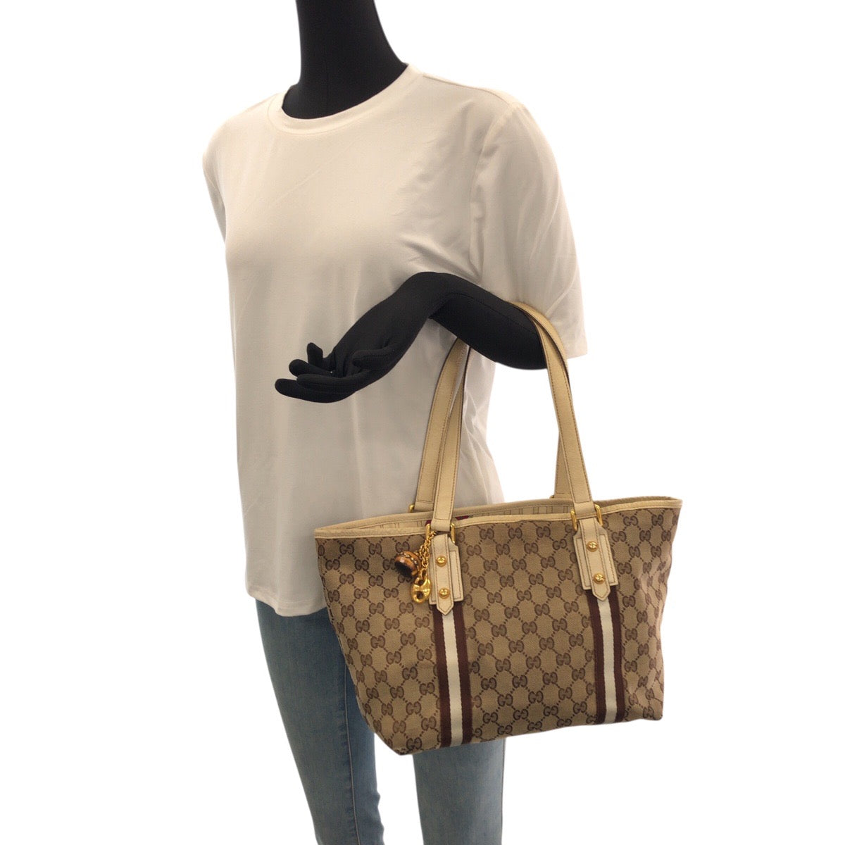 22097
GUCCI グッチ シェリーライン ベージュ ブラウン ゴールド金具 GGキャンバス / レザー 137396 トートバッグ ショルダーバッグ レディース AB23