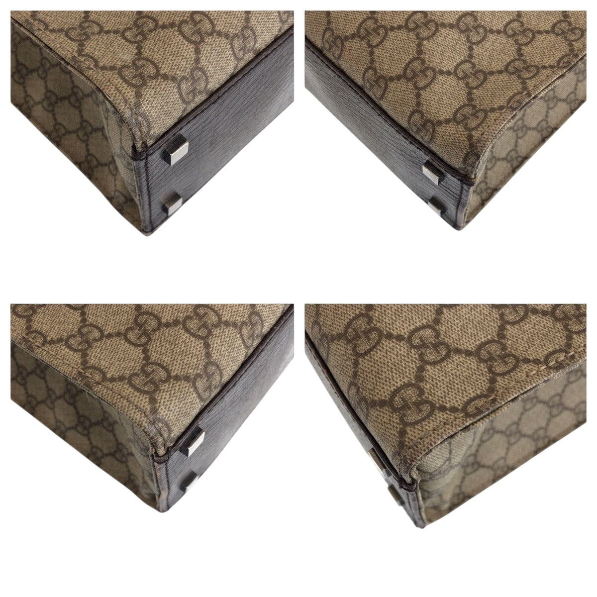 22098
GUCCI Beige Brown Silver Hardware GG Supreme Canvas / Leather 91249 Tote Bag Handbag Ladies AB21