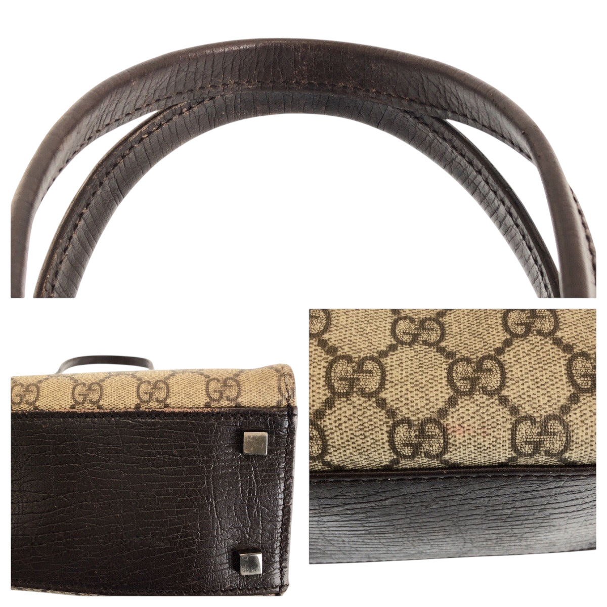 22098
GUCCI Beige Brown Silver Hardware GG Supreme Canvas / Leather 91249 Tote Bag Handbag Ladies AB21