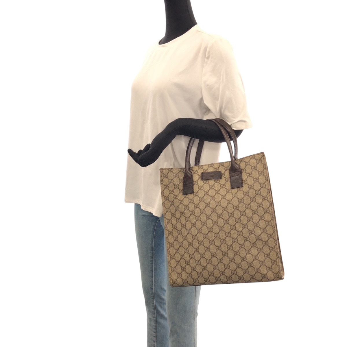 22098
GUCCI Beige Brown Silver Hardware GG Supreme Canvas / Leather 91249 Tote Bag Handbag Ladies AB21