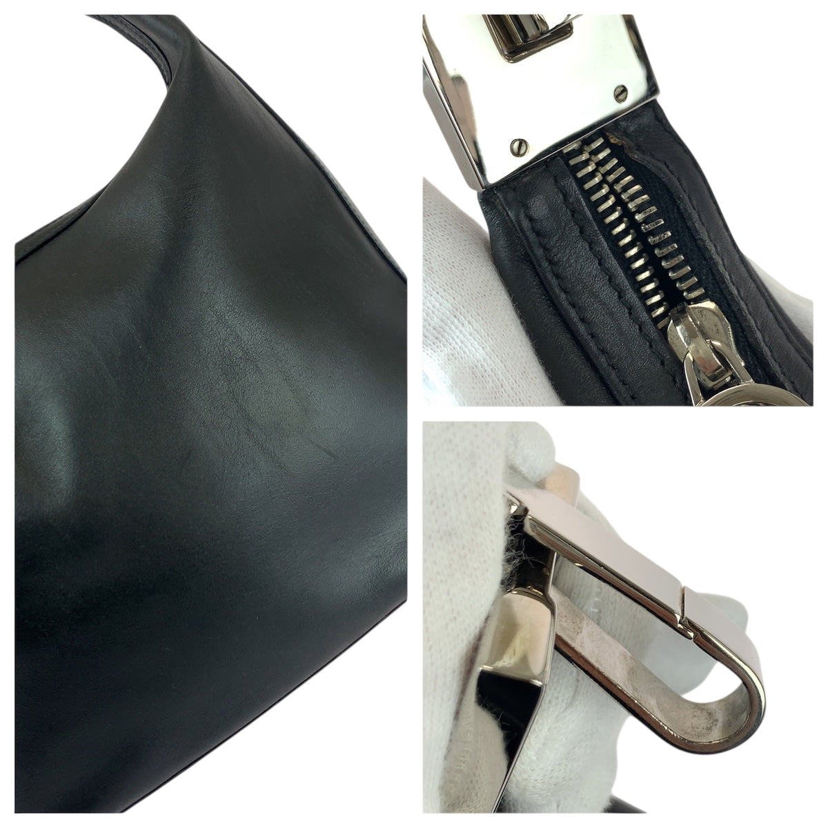 22100
GUCCI グッチ ブラック 黒 シルバー金具 レザー 001 3814 ショルダーバッグ レディース ABP30