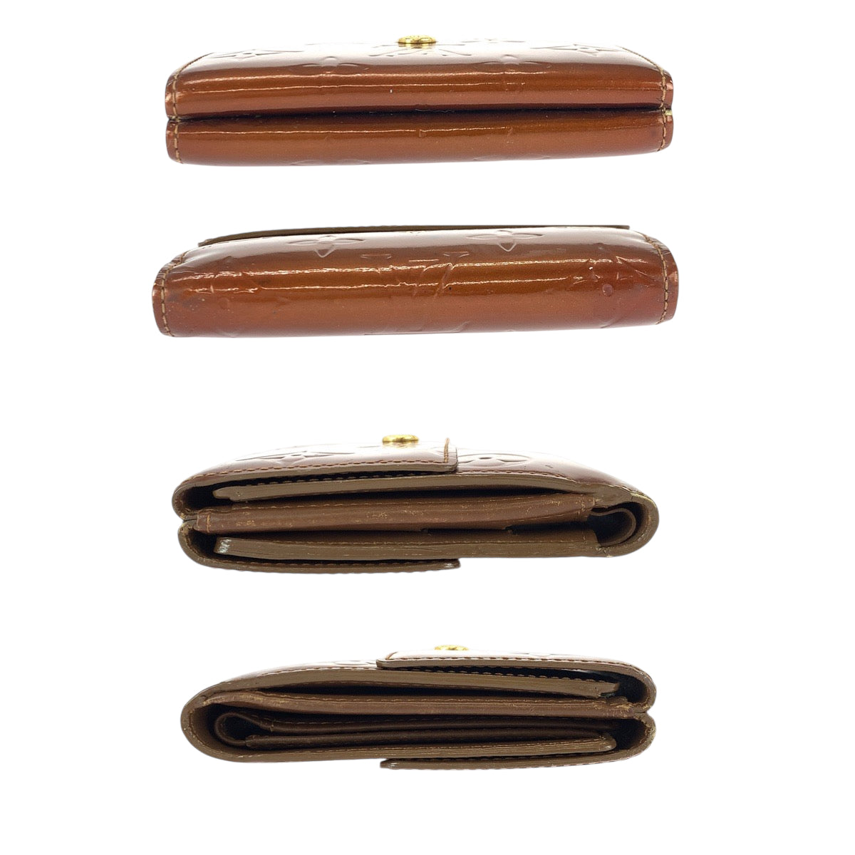 22102
LOUIS VUITTON ルイヴィトン モノグラム ヴェルニ ポルト モネ ビエ カルト クレディ ブロンズ ブラウン ゴールド金具 エナメル M91170 折り財布 コンパクトウォレット レディース AB7