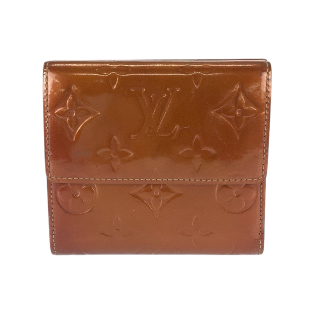 22102
LOUIS VUITTON ルイヴィトン モノグラム ヴェルニ ポルト モネ ビエ カルト クレディ ブロンズ ブラウン ゴールド金具 エナメル M91170 折り財布 コンパクトウォレット レディース AB7