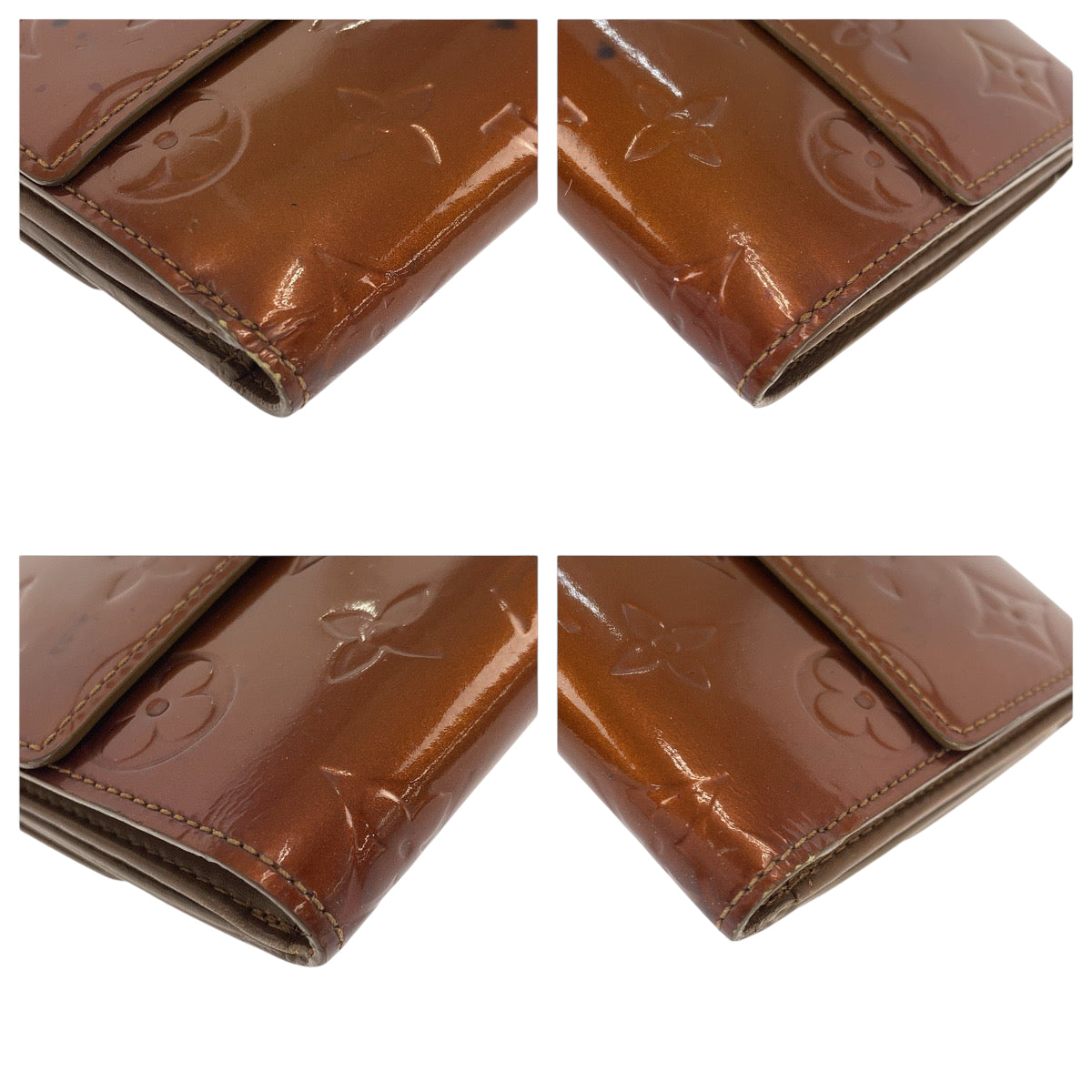 22102
LOUIS VUITTON ルイヴィトン モノグラム ヴェルニ ポルト モネ ビエ カルト クレディ ブロンズ ブラウン ゴールド金具 エナメル M91170 折り財布 コンパクトウォレット レディース AB7