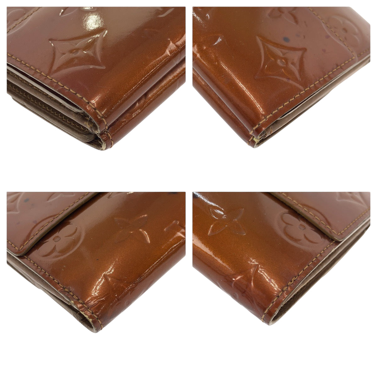 22102
LOUIS VUITTON ルイヴィトン モノグラム ヴェルニ ポルト モネ ビエ カルト クレディ ブロンズ ブラウン ゴールド金具 エナメル M91170 折り財布 コンパクトウォレット レディース AB7