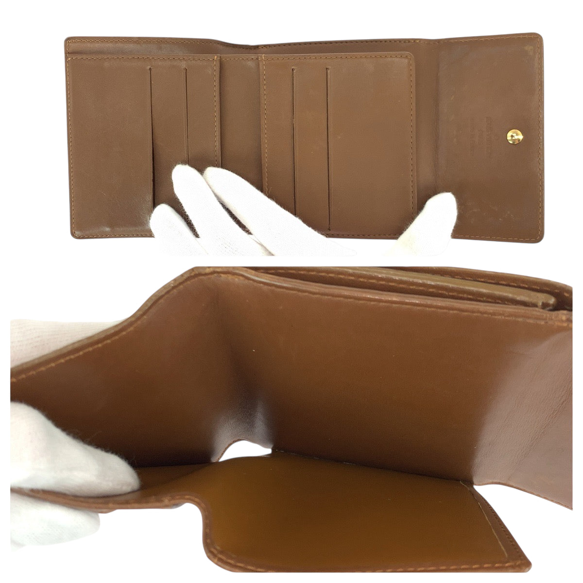 22102
LOUIS VUITTON ルイヴィトン モノグラム ヴェルニ ポルト モネ ビエ カルト クレディ ブロンズ ブラウン ゴールド金具 エナメル M91170 折り財布 コンパクトウォレット レディース AB7