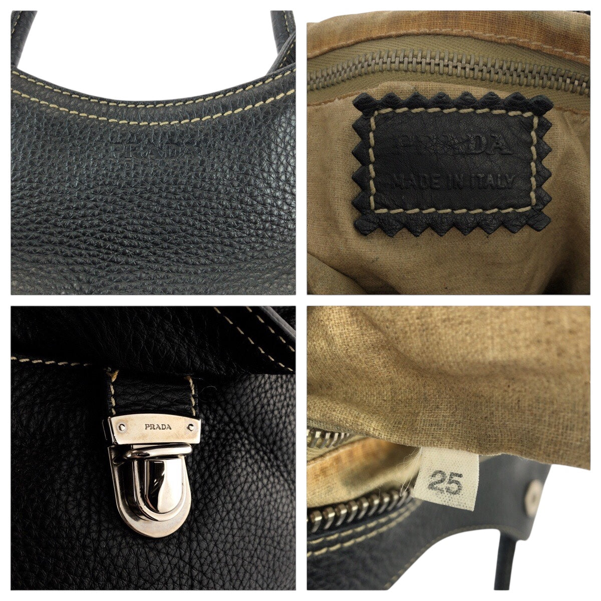 22108
PRADA プラダ ロゴ ブラック 黒 シルバー金具 カーフ ショルダーバッグ トートバッグ レディース AB28