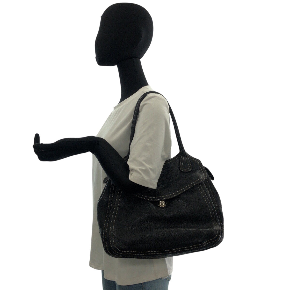 22108
PRADA プラダ ロゴ ブラック 黒 シルバー金具 カーフ ショルダーバッグ トートバッグ レディース AB28