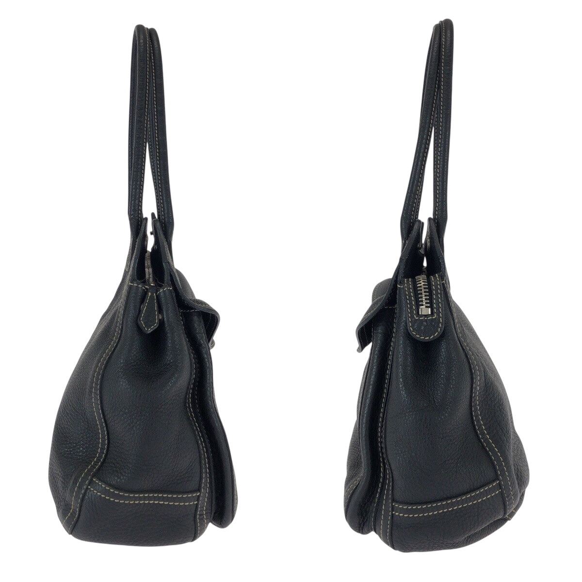 22108
PRADA プラダ ロゴ ブラック 黒 シルバー金具 カーフ ショルダーバッグ トートバッグ レディース AB28