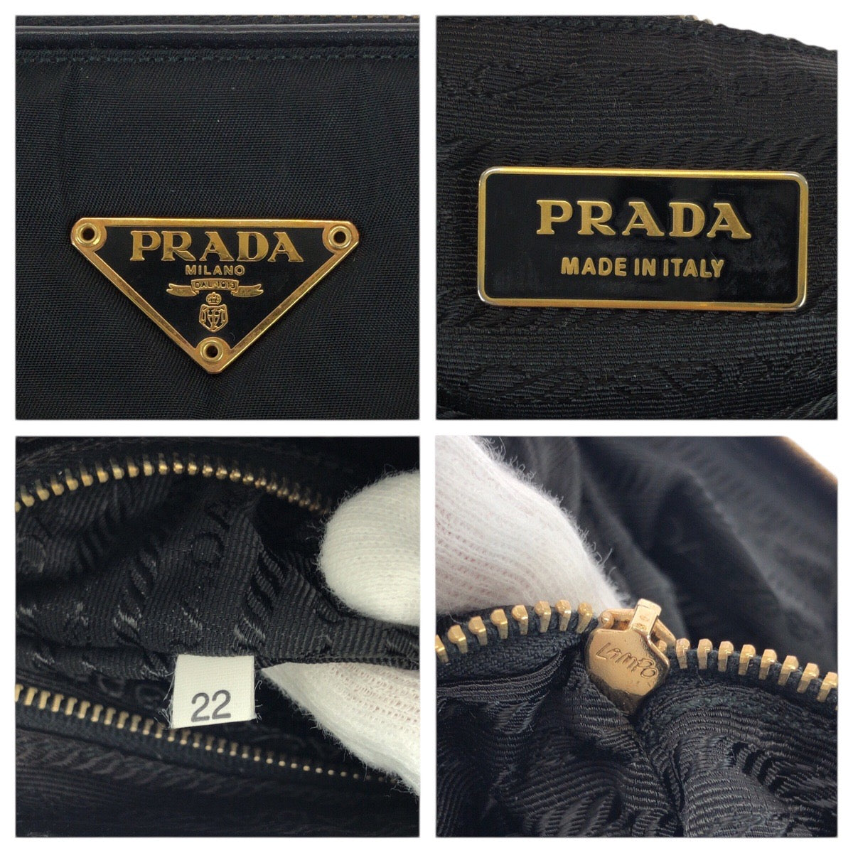 22109
PRADA プラダ テスート 三角ロゴプレート ブラック 黒 ゴールド金具 ナイロン ショルダーバッグ トートバッグ レディース A42
