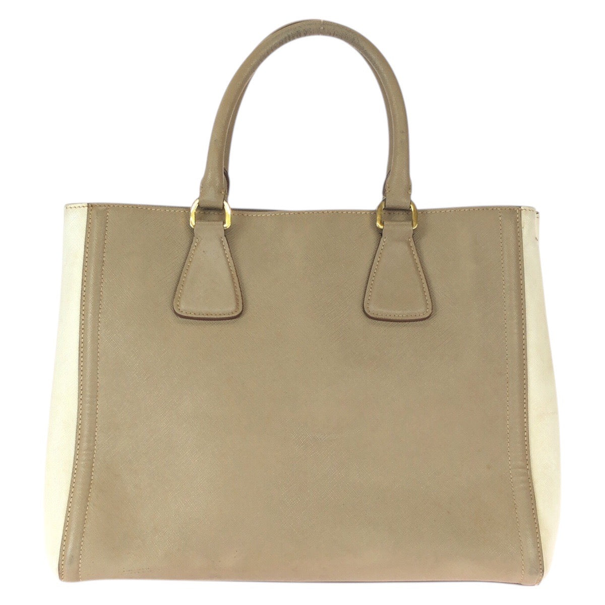 22111
PRADA Saffiano Galleria Triangle Logo Plate Beige White Gold Hardware Leather Tote Bag Shoulder Bag 2way Women's AB37