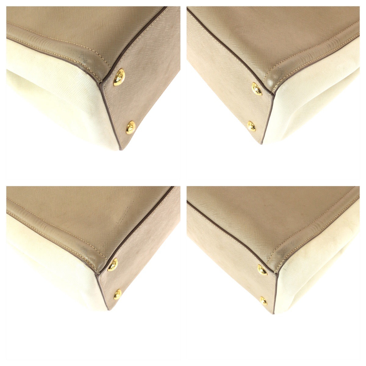 22111
PRADA Saffiano Galleria Triangle Logo Plate Beige White Gold Hardware Leather Tote Bag Shoulder Bag 2way Women's AB37