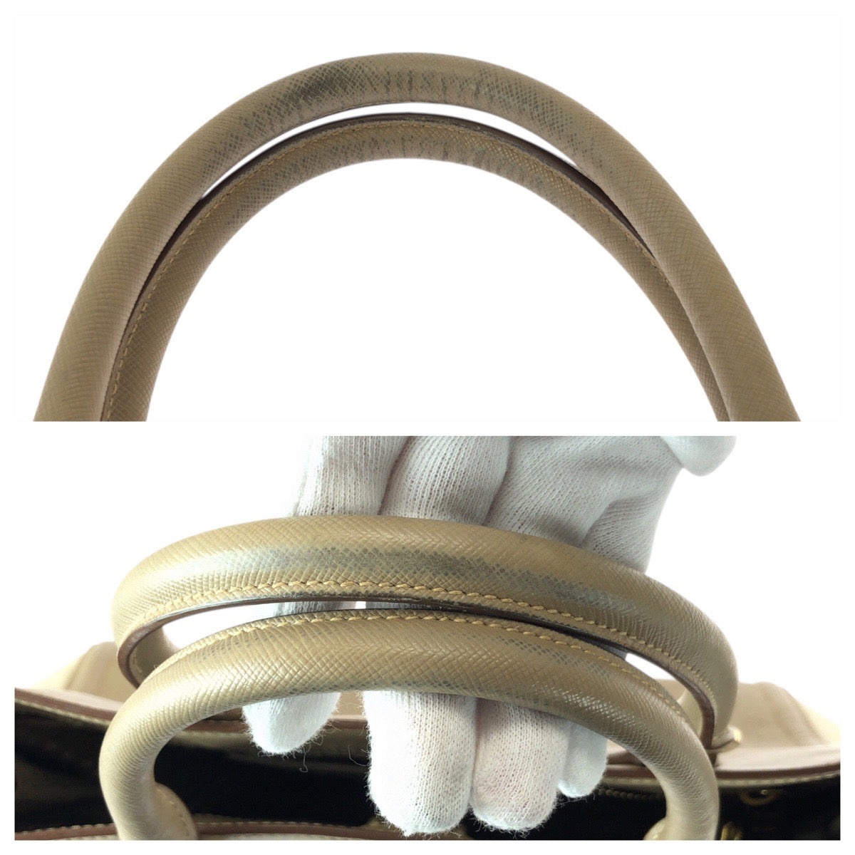 22111
PRADA Saffiano Galleria Triangle Logo Plate Beige White Gold Hardware Leather Tote Bag Shoulder Bag 2way Women's AB37