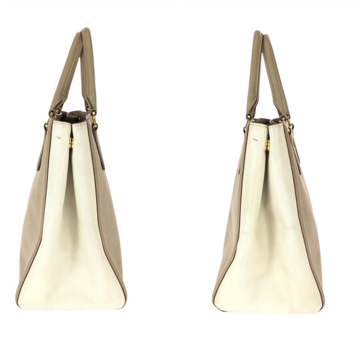 22111
PRADA Saffiano Galleria Triangle Logo Plate Beige White Gold Hardware Leather Tote Bag Shoulder Bag 2way Women's AB37