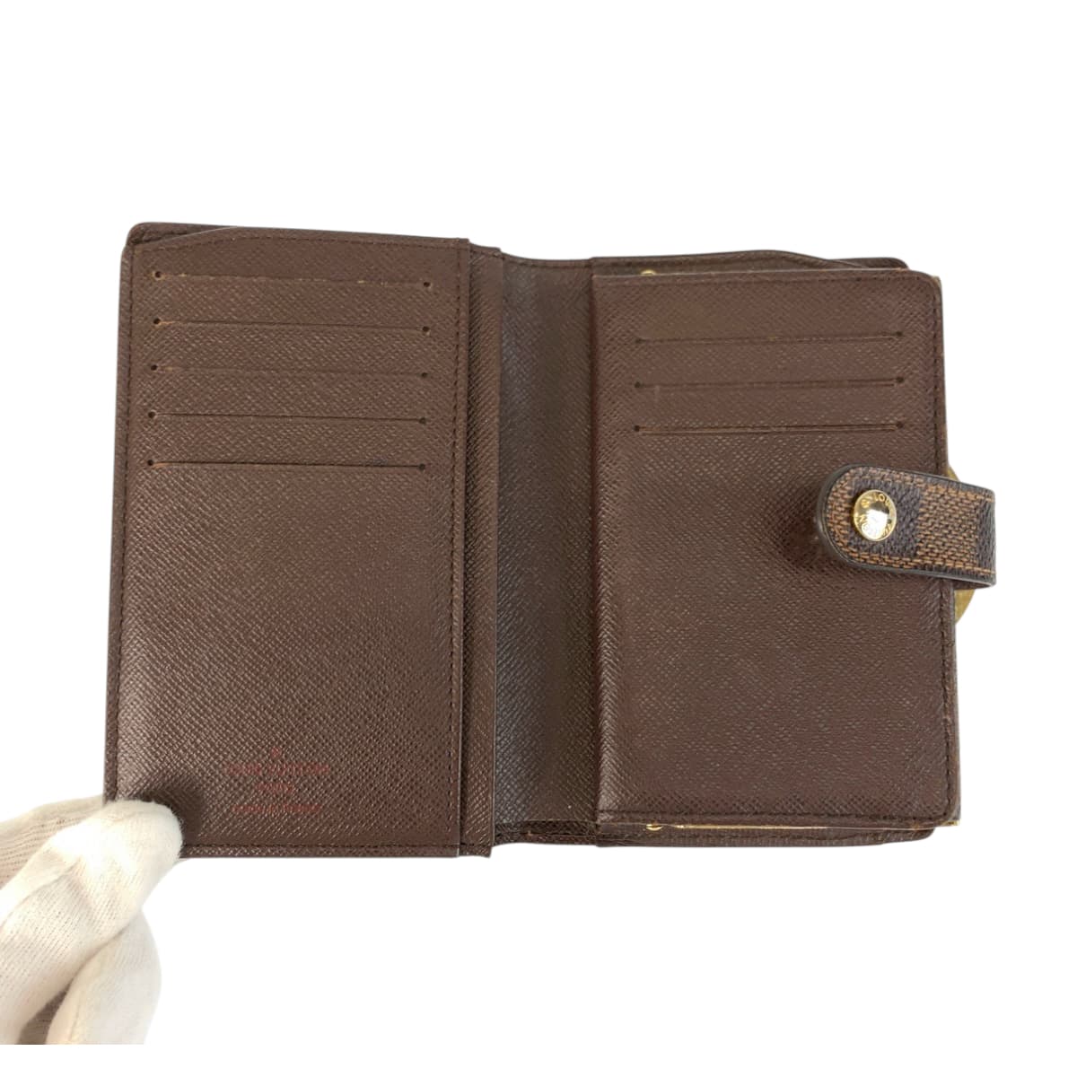 22117
LOUIS VUITTON ルイヴィトン ダミエ ポルトモネ ヴィエノワ ブラウン ゴールド金具 PVC N61664 折財布 コンパクトウォレット レディース AB15