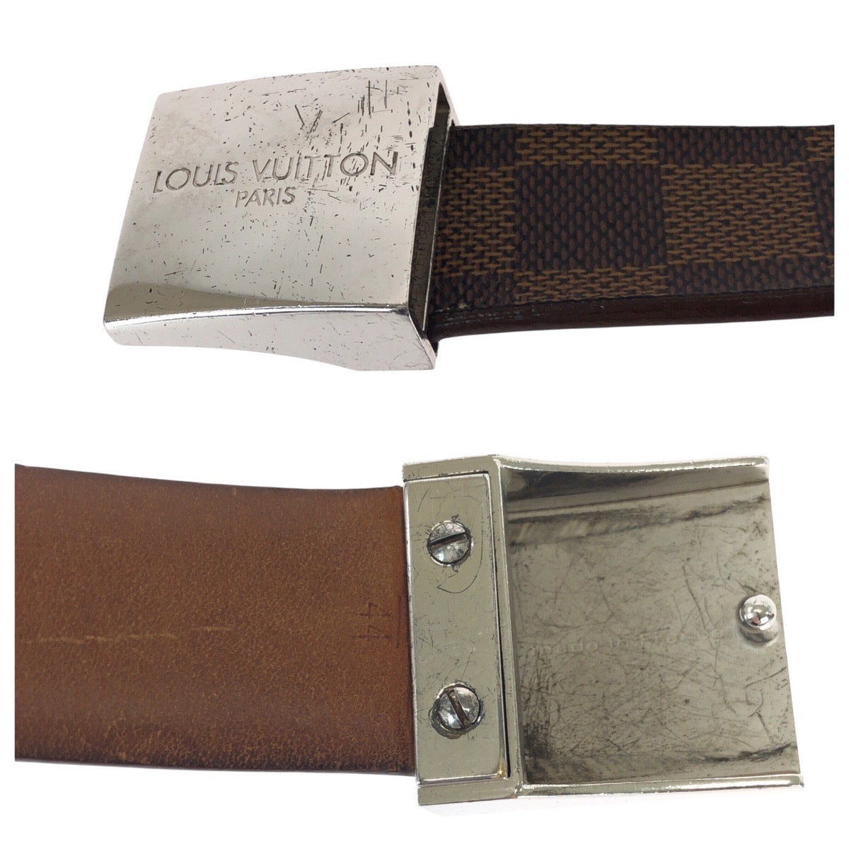 22118
LOUIS VUITTON ルイヴィトン ダミエ サンチュール キャレ 94cm ブラウン シルバー金具 PVC M6802 ベルト メンズ AB15