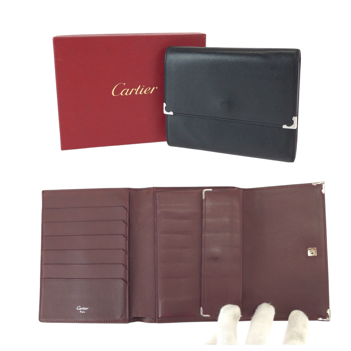 22125
CARTIER カルティエ マストライン ブラック 黒 シルバー金具 レザー 折財布 コンパクトウォレット 男女兼用 レディース ABP21
