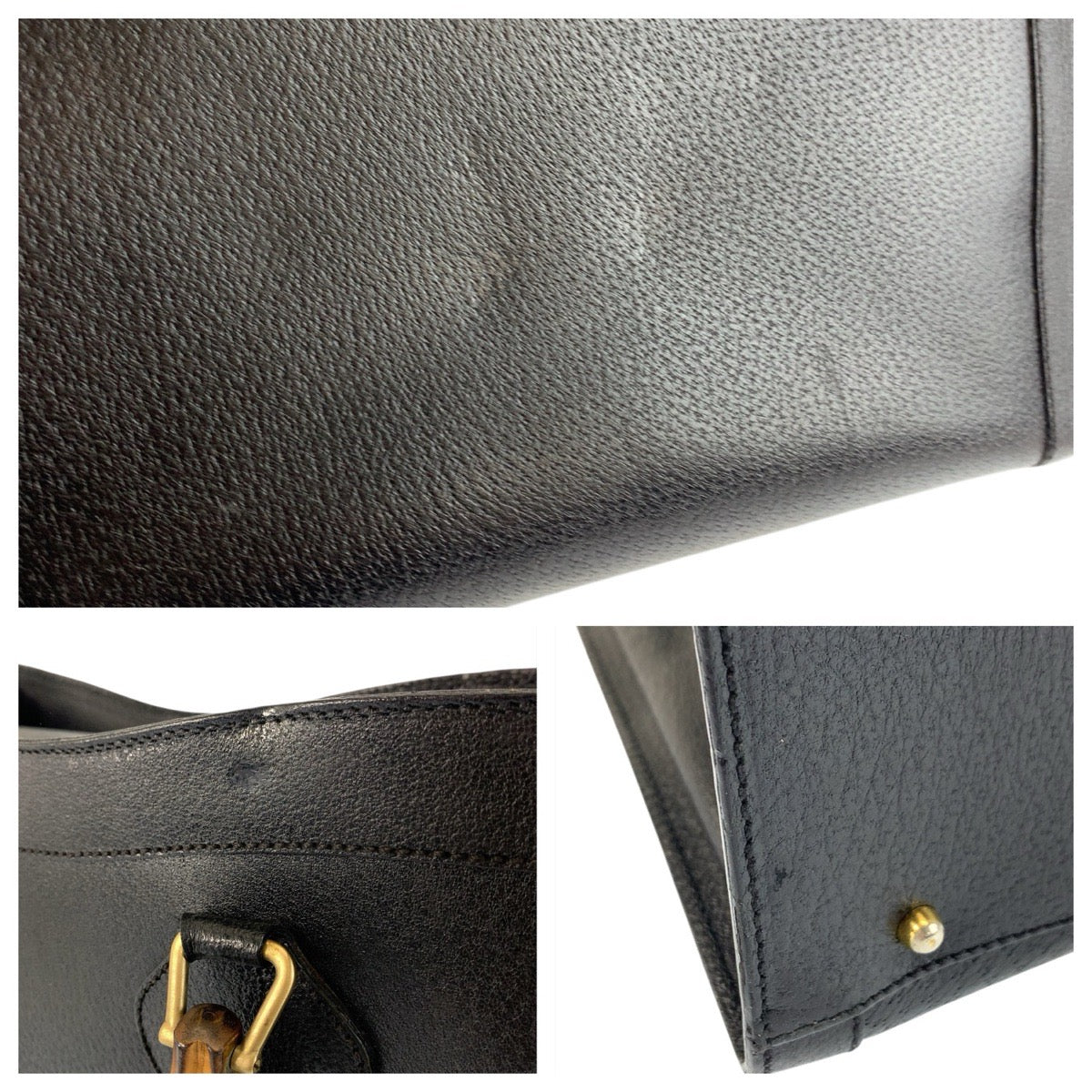 22131
GUCCI グッチ バンブー ブラック 黒 ゴールド金具 レザー 002 1095 ハンドバッグ トートバッグ レディース AB36