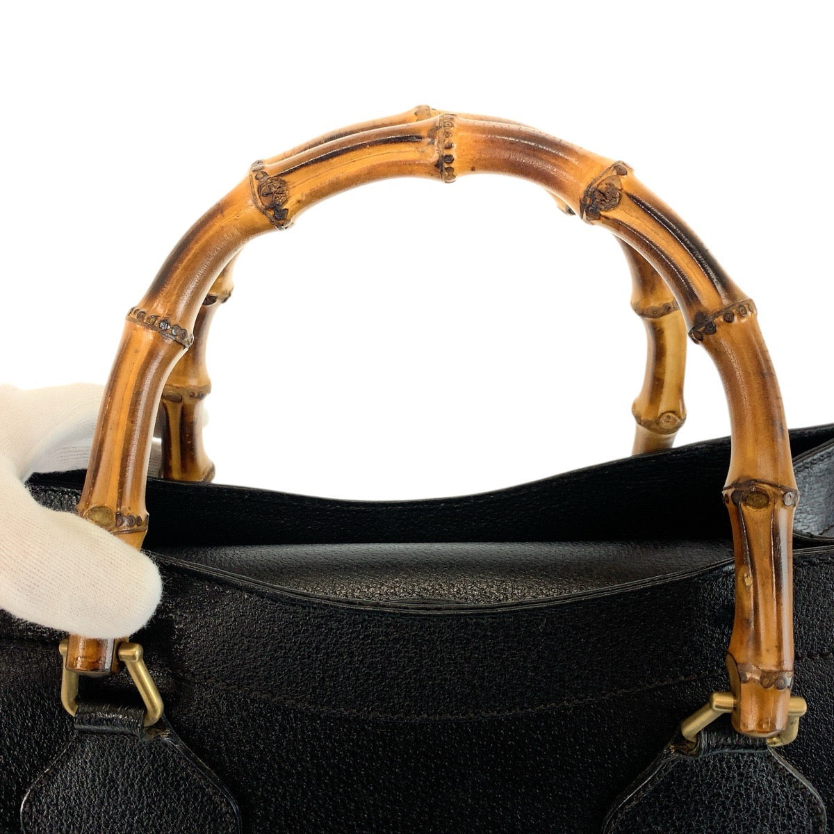 22131
GUCCI グッチ バンブー ブラック 黒 ゴールド金具 レザー 002 1095 ハンドバッグ トートバッグ レディース AB36