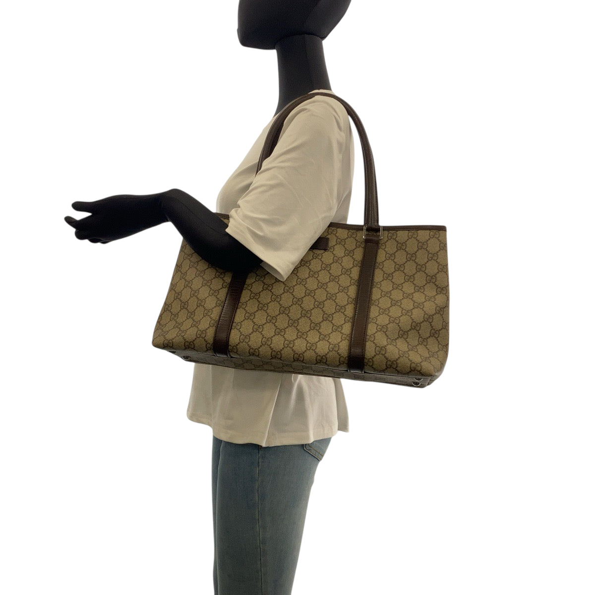 22135
GUCCI グッチ ベージュ ブラウン シルバー金具 GGスプリームキャンバス / レザー 114595 トートバッグ ショルダーバッグ レディース ABP35