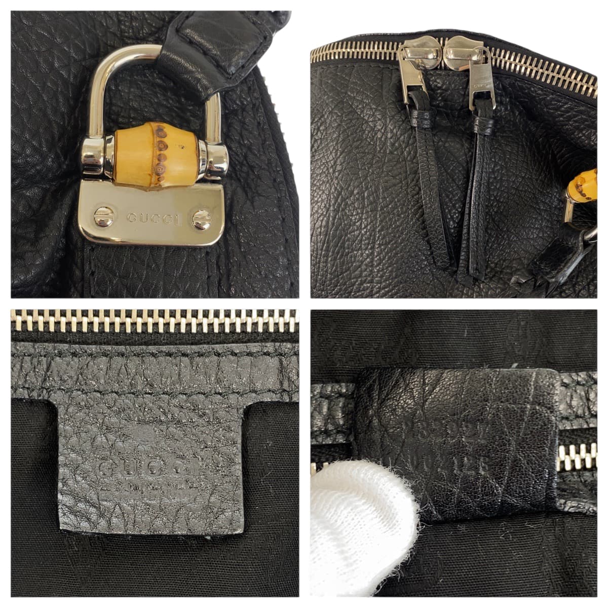 22142
GUCCI グッチ バンブー ブラック 黒 シルバー金具 レザー 232927 トートバッグ ショルダーバッグ レディース ABP63