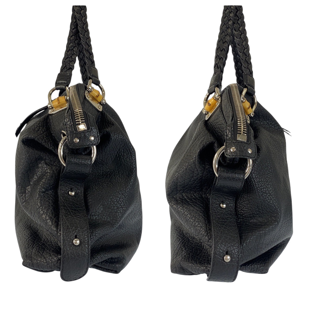 22142
GUCCI グッチ バンブー ブラック 黒 シルバー金具 レザー 232927 トートバッグ ショルダーバッグ レディース ABP63