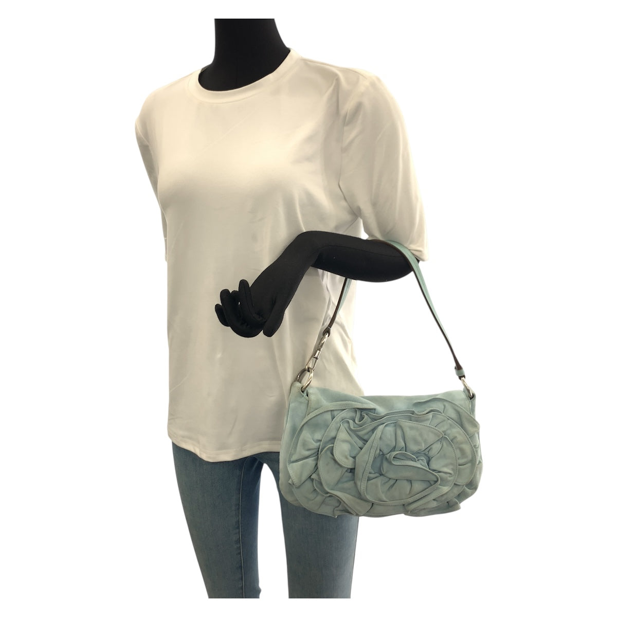 22143
YVES SAINT LAURENT イヴ サンローラン ヴィンテージ ナジャ ライトブルー シルバー金具 / スエード ショルダーバッグ レディース B4