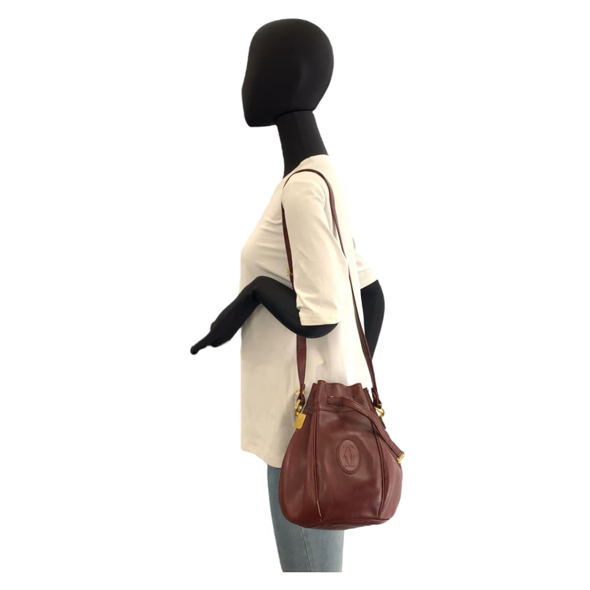 22144
CARTIER カルティエ マストライン ボルドー ゴールド金具 レザー ショルダーバッグ レディース B5