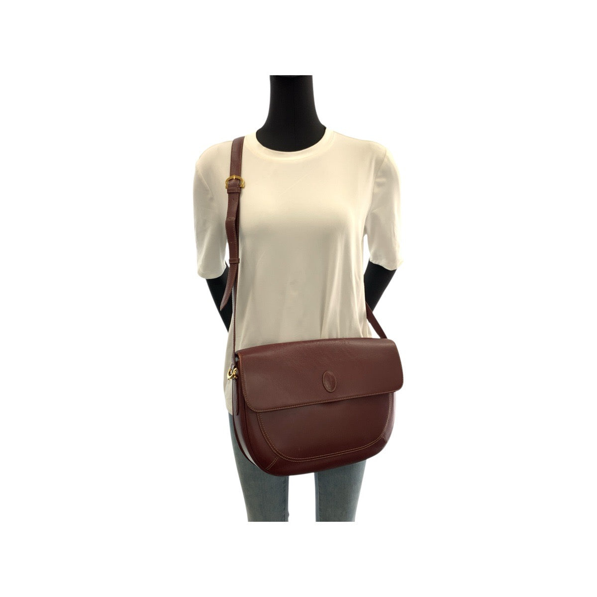 22145
CARTIER カルティエ マストライン ボルドー ゴールド金具 レザー ショルダーバッグ ポシェット AB7