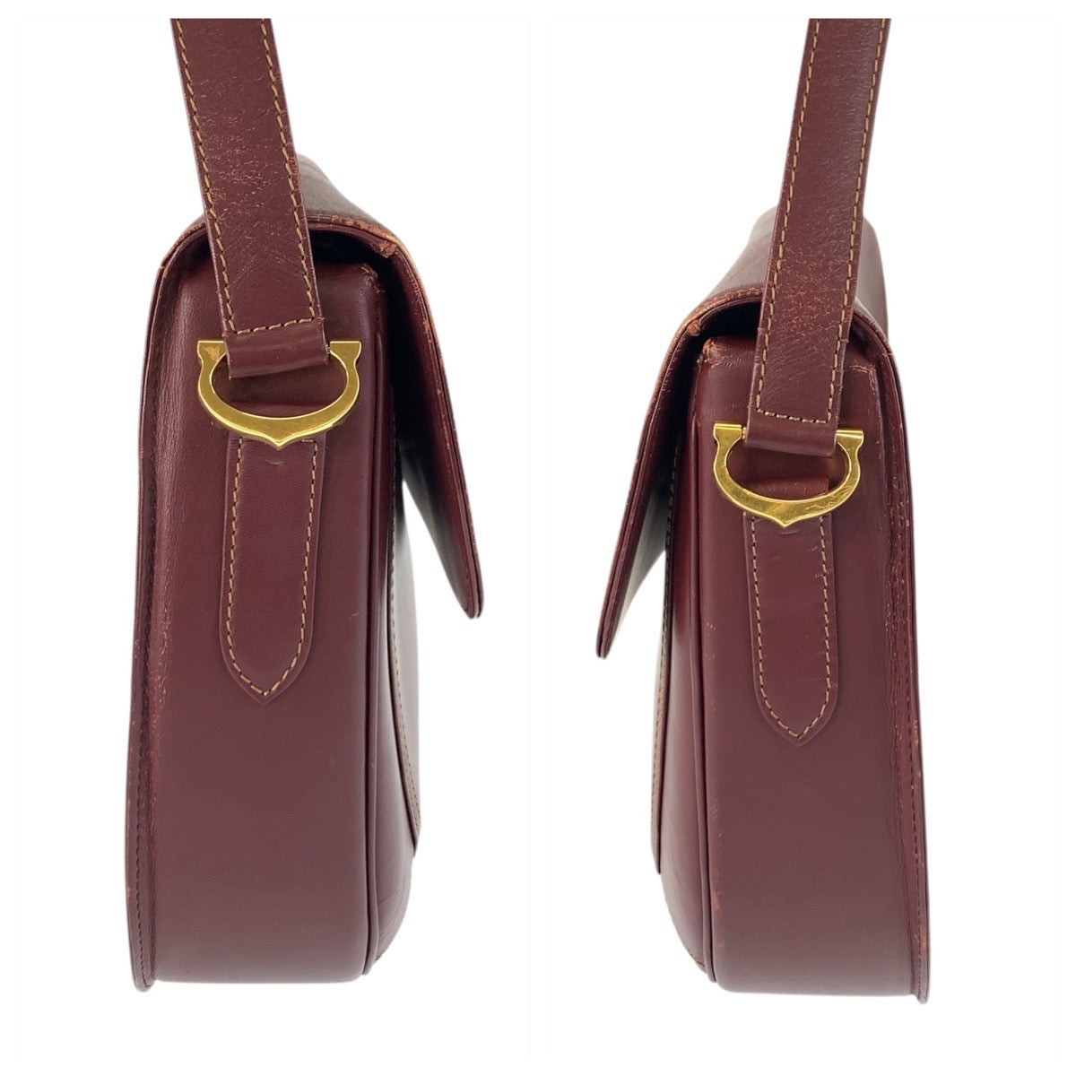 22145
CARTIER カルティエ マストライン ボルドー ゴールド金具 レザー ショルダーバッグ ポシェット AB7