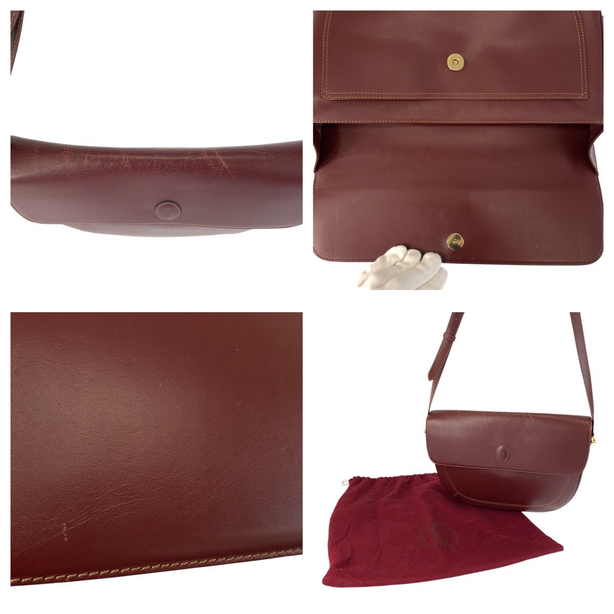 22145
CARTIER カルティエ マストライン ボルドー ゴールド金具 レザー ショルダーバッグ ポシェット AB7