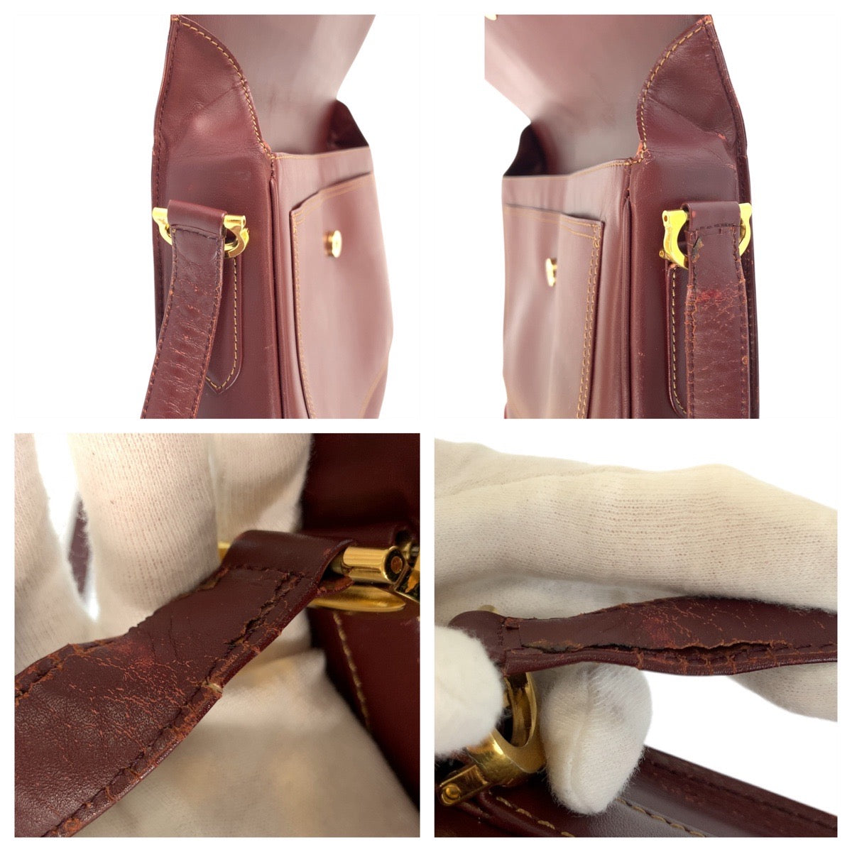 22145
CARTIER カルティエ マストライン ボルドー ゴールド金具 レザー ショルダーバッグ ポシェット AB7