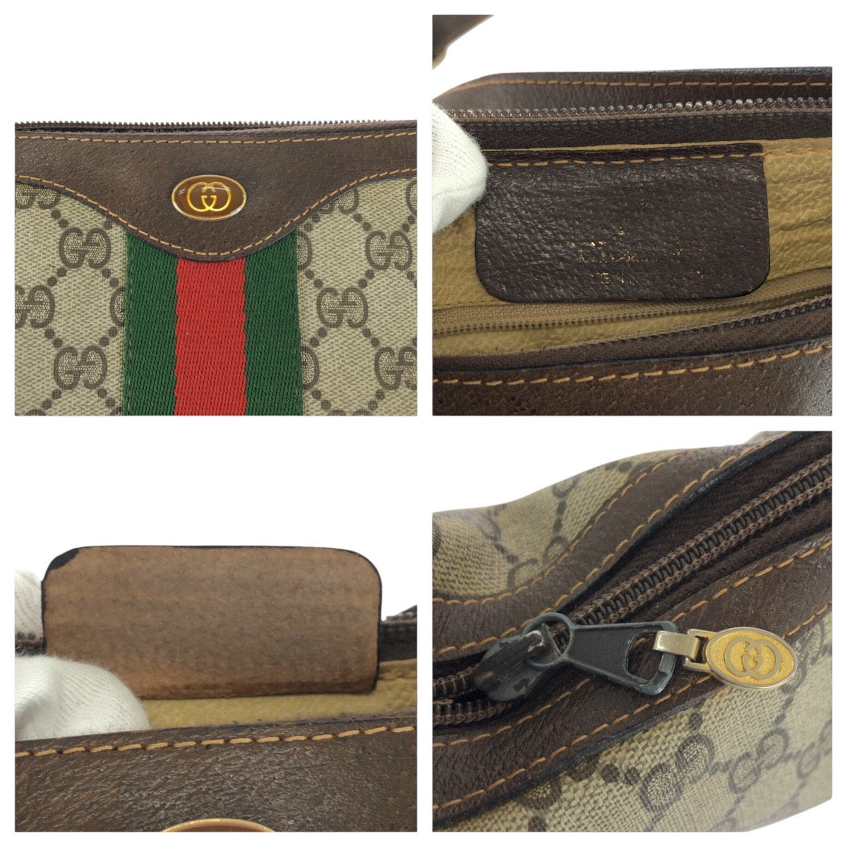 22150
GUCCI グッチ シェリーライン ベージュ ブラウン GGスプリームキャンバス / レザー ショルダーバッグ ポシェット レディース ABP28
