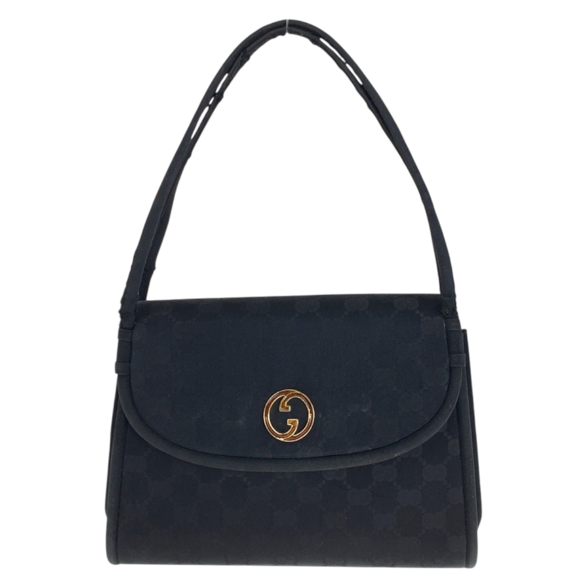 22151
GUCCI グッチ ヴィンテージ GG柄 ブラック 黒 ゴールド金具 サテン ハンドバッグ レディース AB21