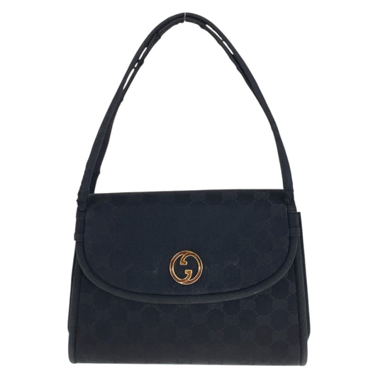 22151
GUCCI グッチ ヴィンテージ GG柄 ブラック 黒 ゴールド金具 サテン ハンドバッグ レディース AB21