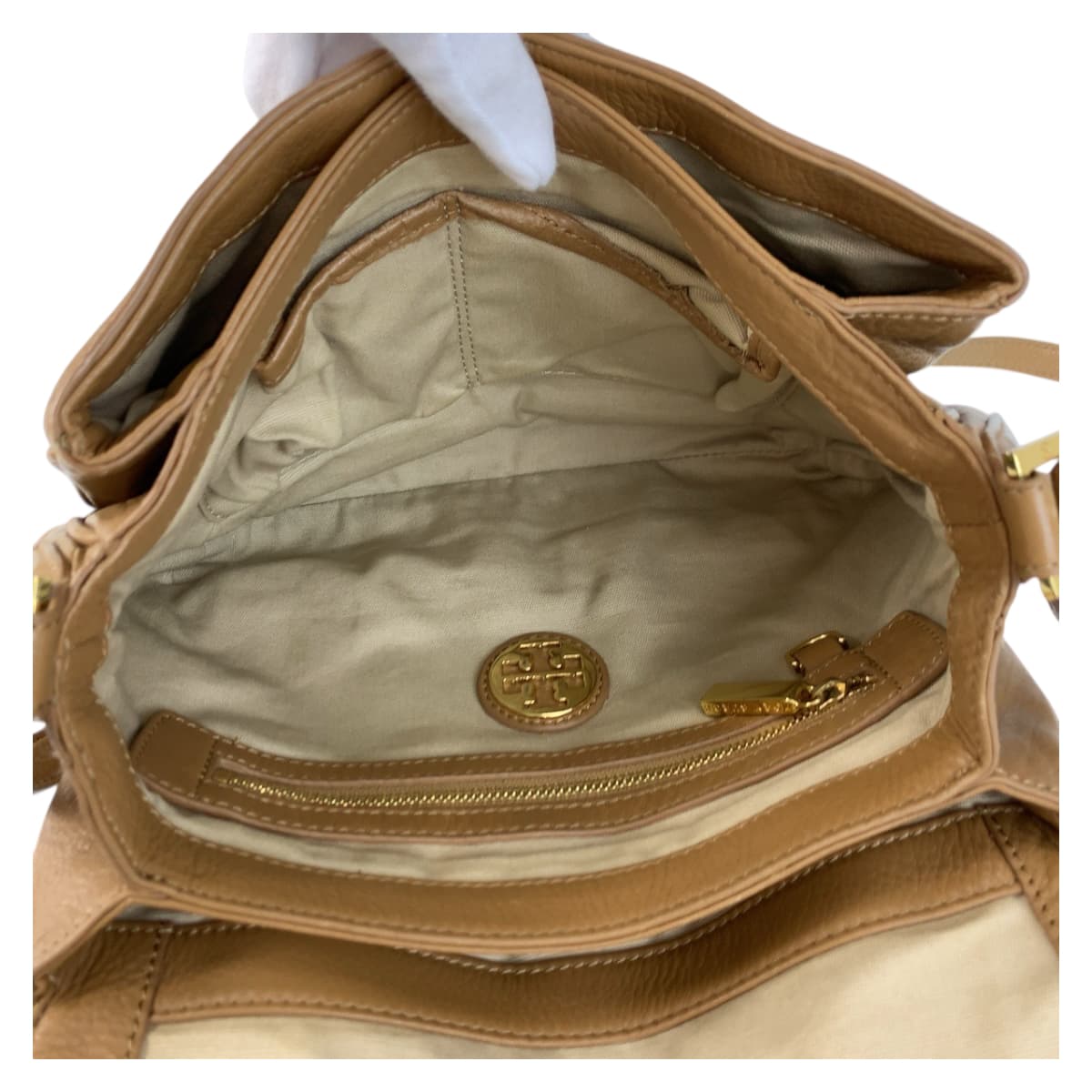 22153
Tory Burch トリーバーチ ベージュ キャメル ゴールド金具 レザー ショルダーバッグ ポシェット レディース AB7