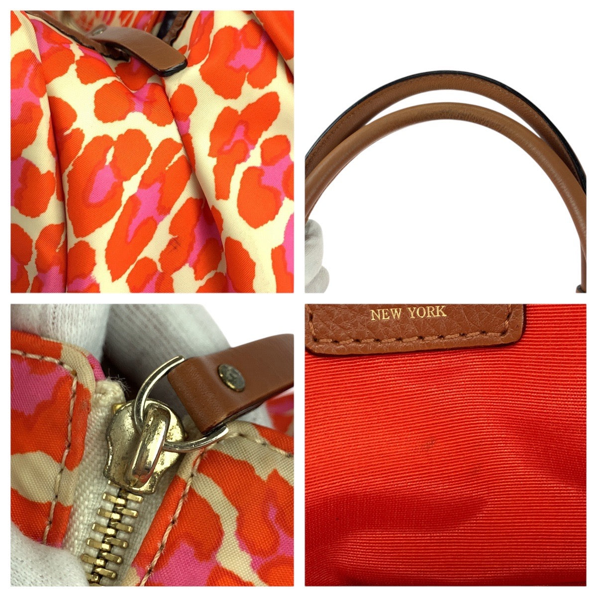 22154
Kate Spade ケイトスペード オレンジ ブラウン ゴールド金具 ナイロン / レザー PXRU1696 トートバッグ ショルダーバッグ レディース A8