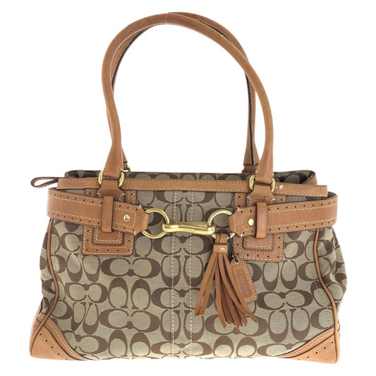22163
COACH コーチ シグネチャー タッセル ブラウン ベージュ ゴールド金具 キャンバス / レザー 10508 トートバッグ ハンドバッグ レディース AB5
