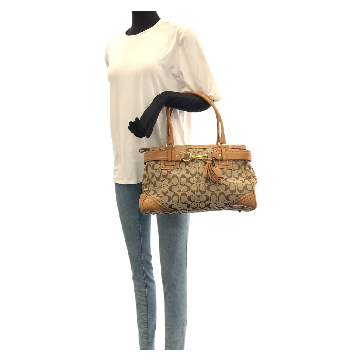 22163
COACH コーチ シグネチャー タッセル ブラウン ベージュ ゴールド金具 キャンバス / レザー 10508 トートバッグ ハンドバッグ レディース AB5