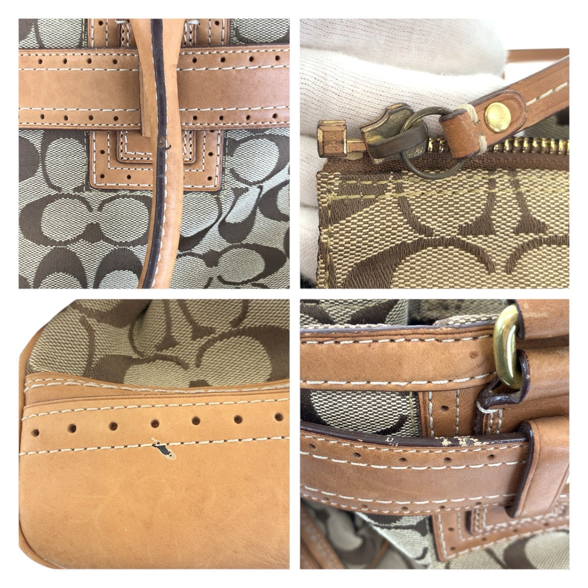 22163
COACH コーチ シグネチャー タッセル ブラウン ベージュ ゴールド金具 キャンバス / レザー 10508 トートバッグ ハンドバッグ レディース AB5