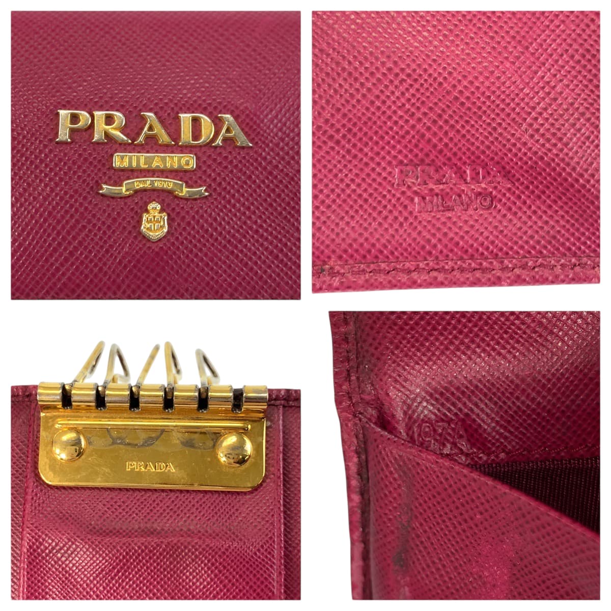 22166
PRADA プラダ サフィアーノ ロゴ ピンク ゴールド金具 レザー 197A キーケース 6連 レディース B3