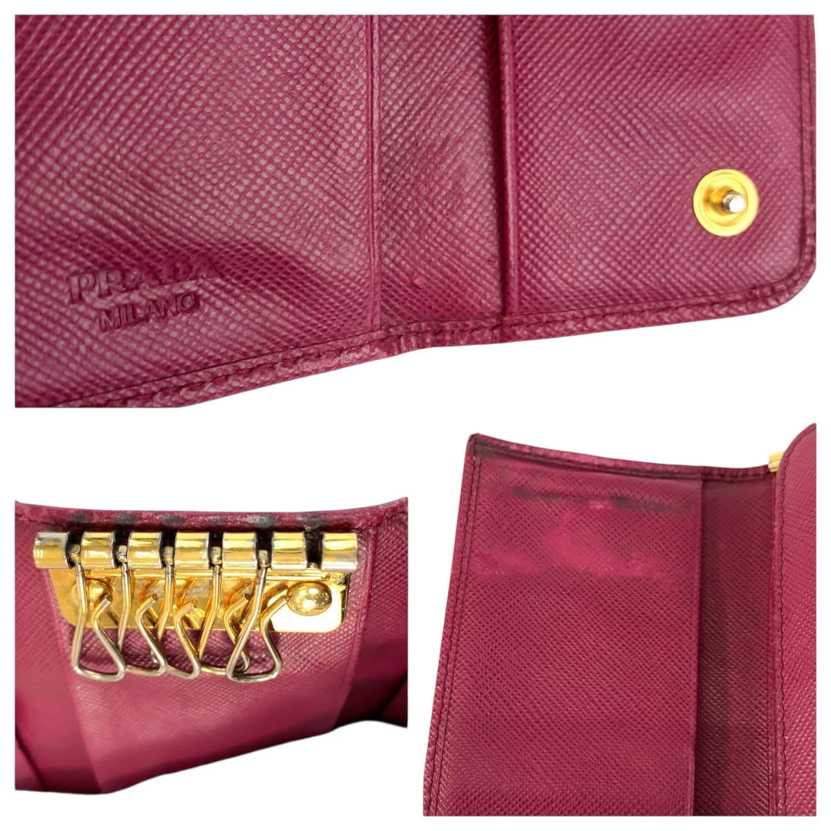 22166
PRADA プラダ サフィアーノ ロゴ ピンク ゴールド金具 レザー 197A キーケース 6連 レディース B3