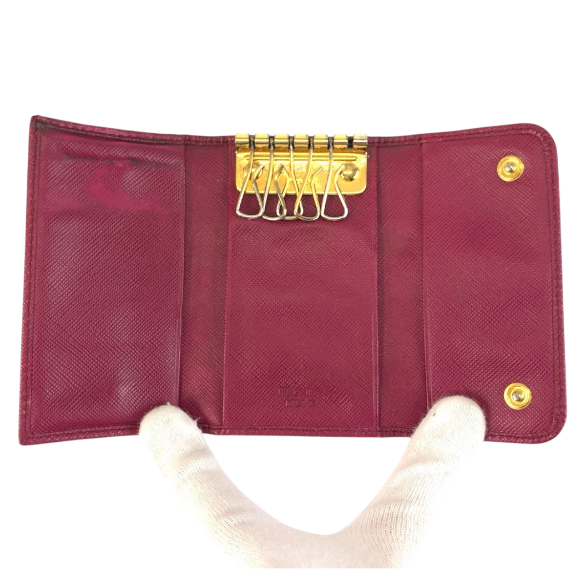 22166
PRADA プラダ サフィアーノ ロゴ ピンク ゴールド金具 レザー 197A キーケース 6連 レディース B3
