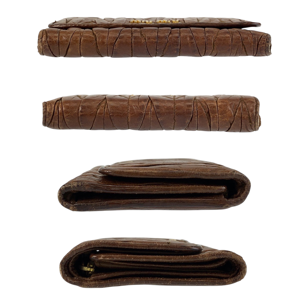 22167
MIUMIU Miu Miu Matelassé Brown Gold Hardware Leather 194 Bi-fold Wallet Compact Wallet Women's B3