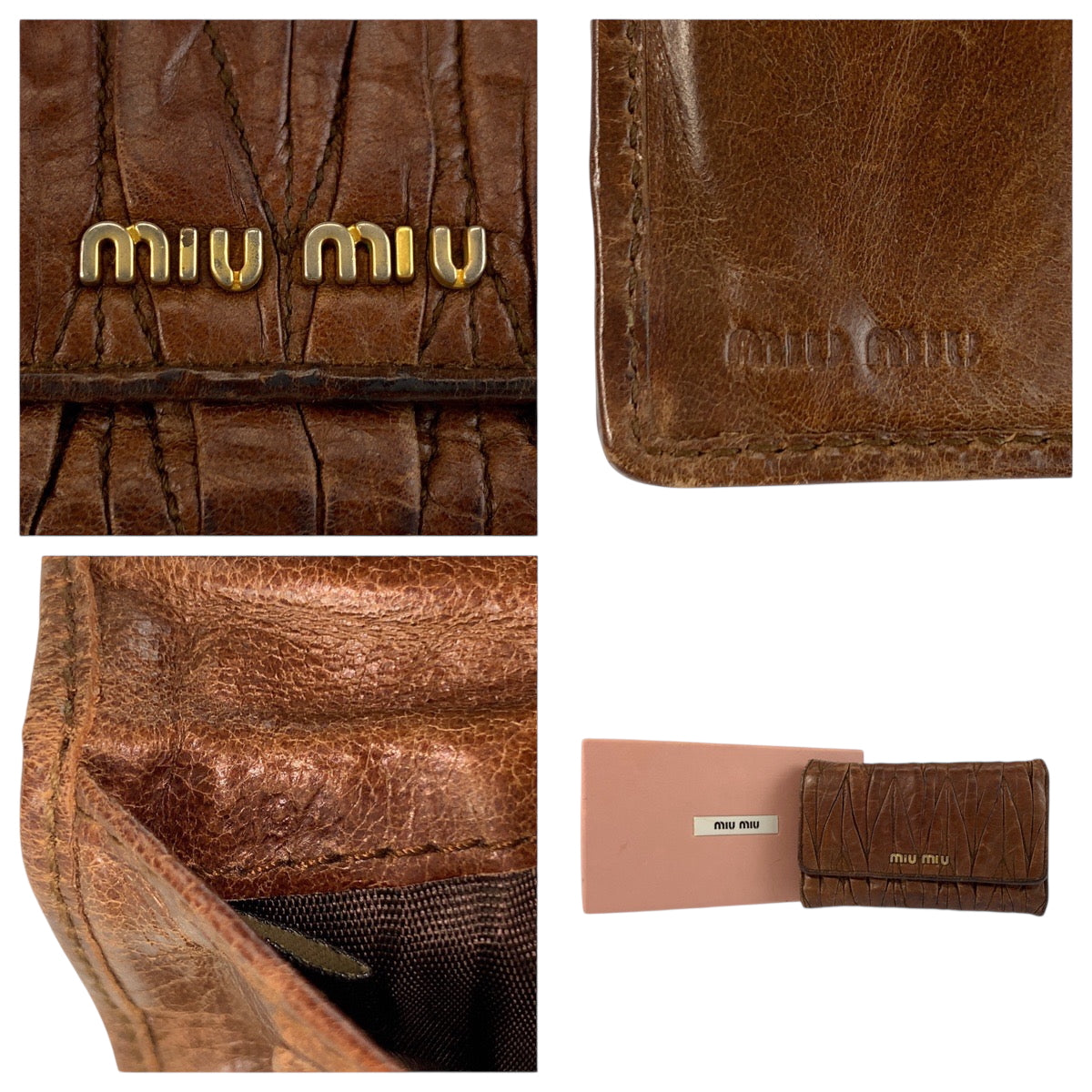 22167
MIUMIU Miu Miu Matelassé Brown Gold Hardware Leather 194 Bi-fold Wallet Compact Wallet Women's B3