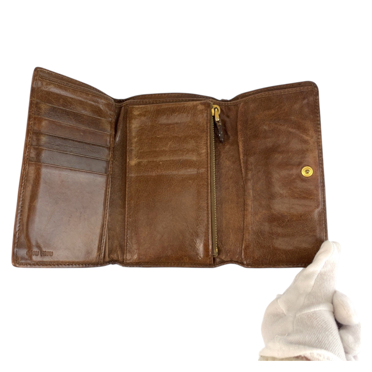 22167
MIUMIU Miu Miu Matelassé Brown Gold Hardware Leather 194 Bi-fold Wallet Compact Wallet Women's B3